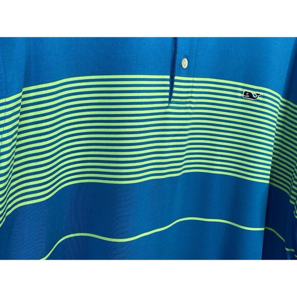 Vineyard Vines Golf Polo Blue Green Stripes Men’s XL Performance Stretch Whale - Picture 6 of 15